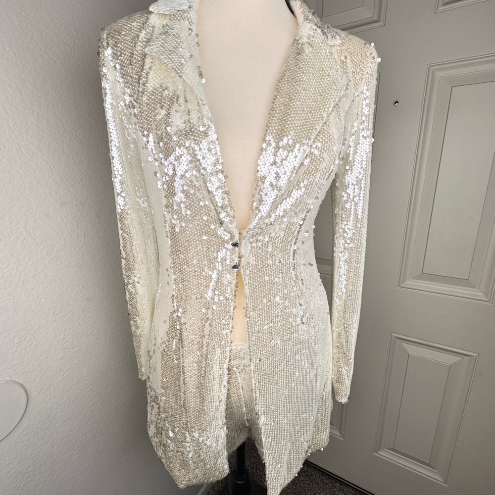 Windsor Set White Sequin Blazer with shorts .